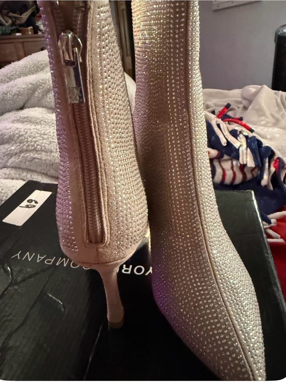 New York & Company Champagne Rhinestone Sock Booties - Picture 3 of 3